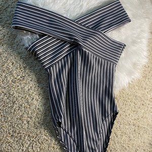 Boohoo Over The Shoulder Stripped Bodysuit